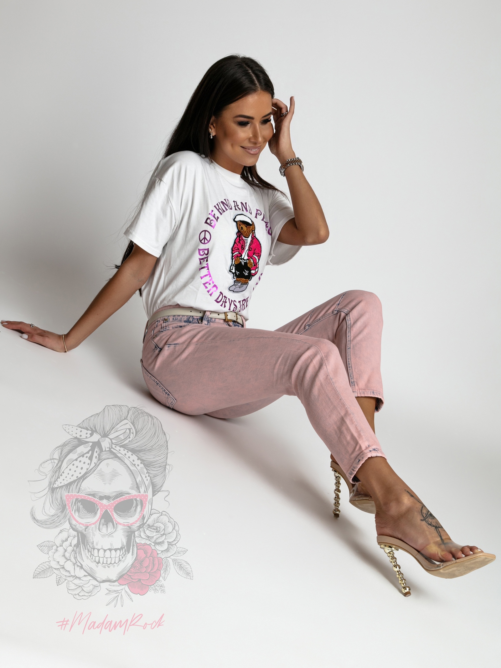 Spodnie jeansowe dekatyzowane Malibbu różowe Spodnie jeansowe dekatyzowane Malibbu różowe