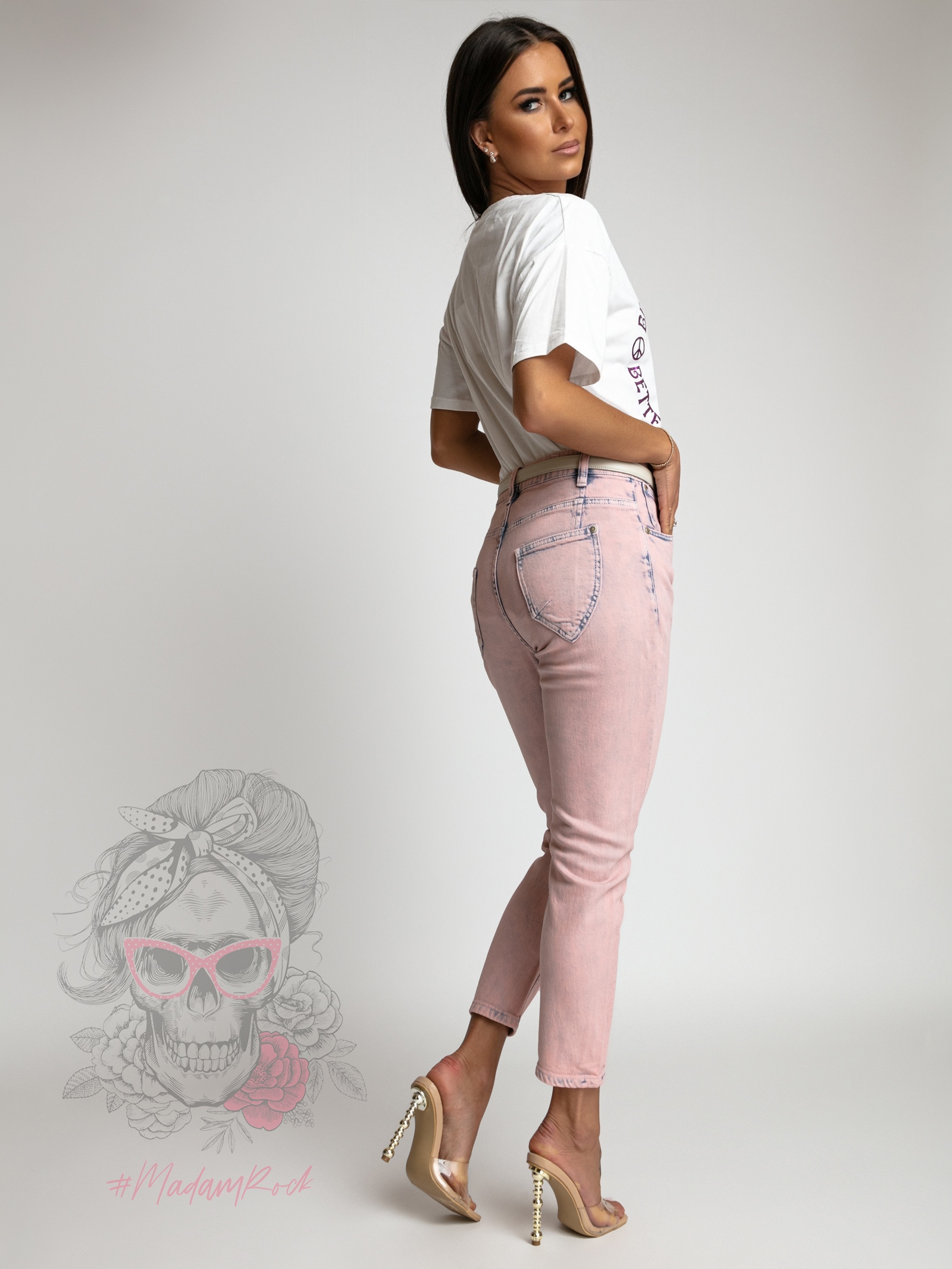 Spodnie jeansowe dekatyzowane Malibbu różowe Spodnie jeansowe dekatyzowane Malibbu różowe