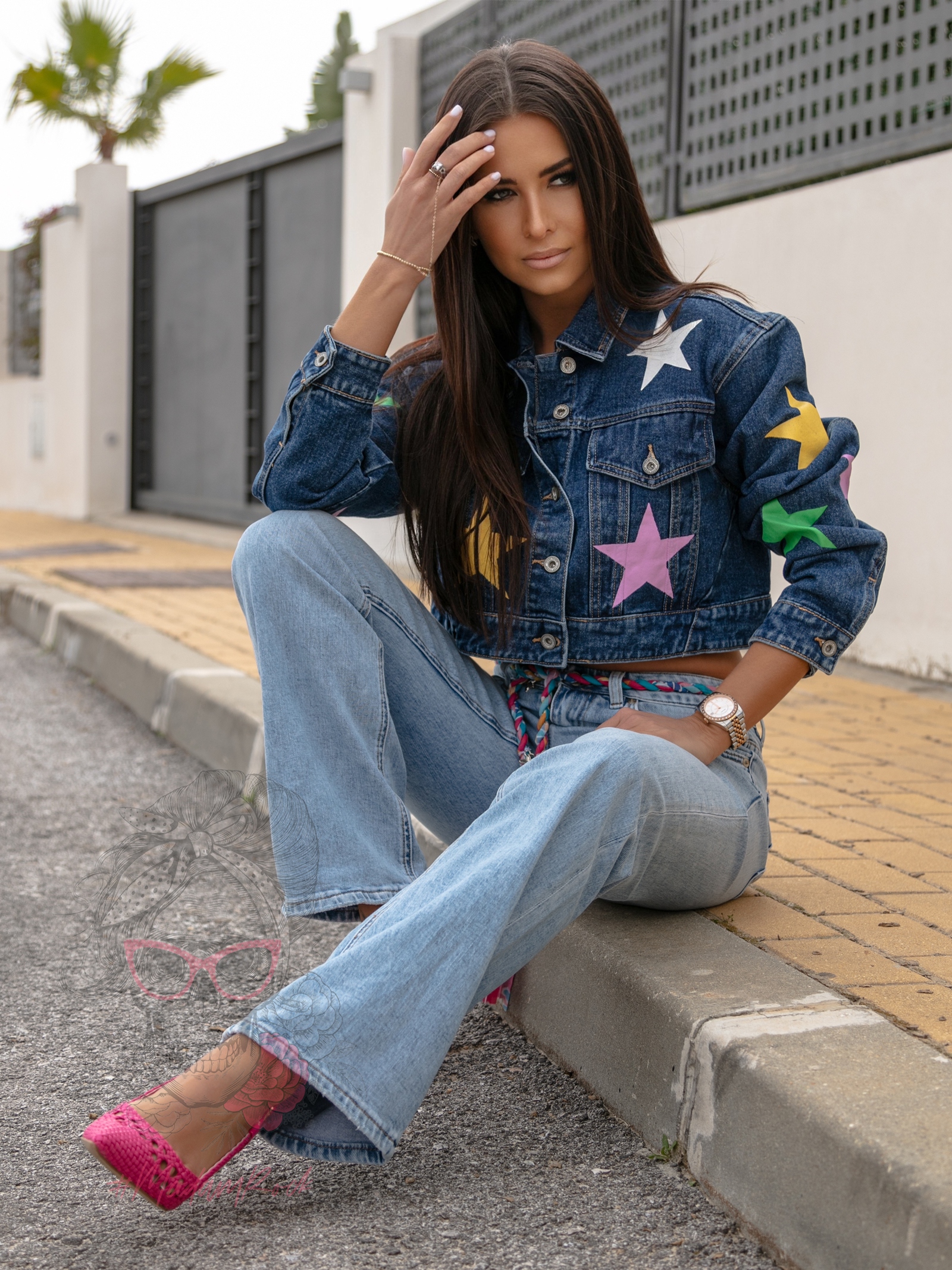 Spodnie jeansowe z paskiem Outella niebieskie