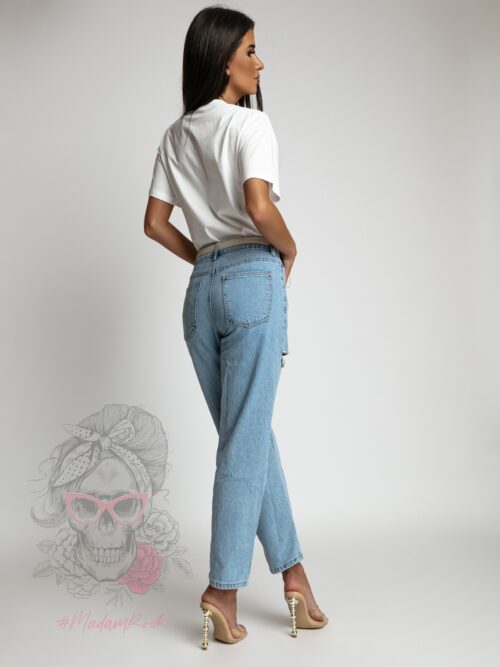 Spodnie boyfriend z rozcięciem Sparko niebieskie