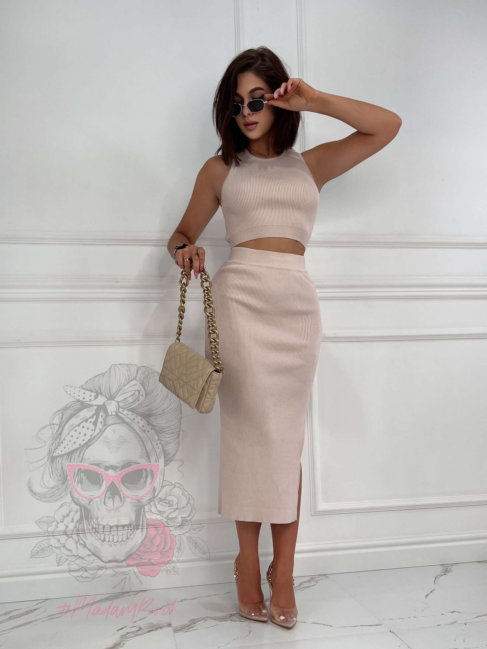 Komplet prążkowany Duett beżowy