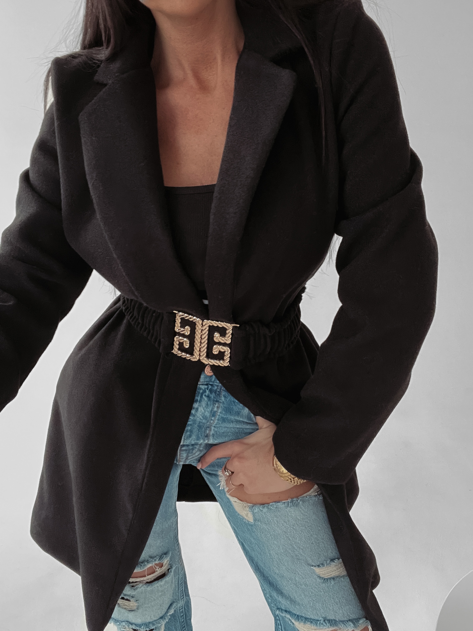 Płaszcz flauszowy Mary Ola Voga czarny