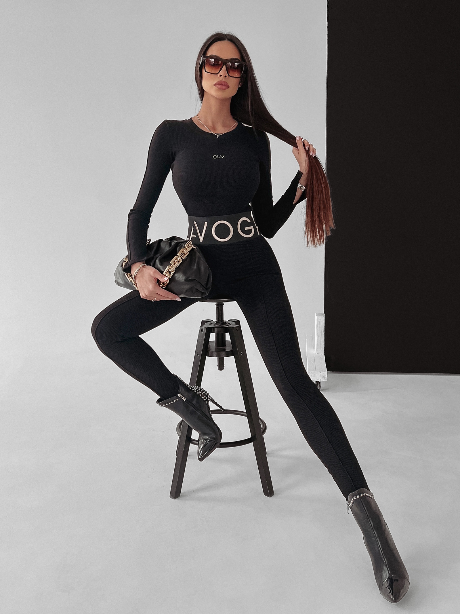 Legginsy prążkowane Susan Ola Voga czarne