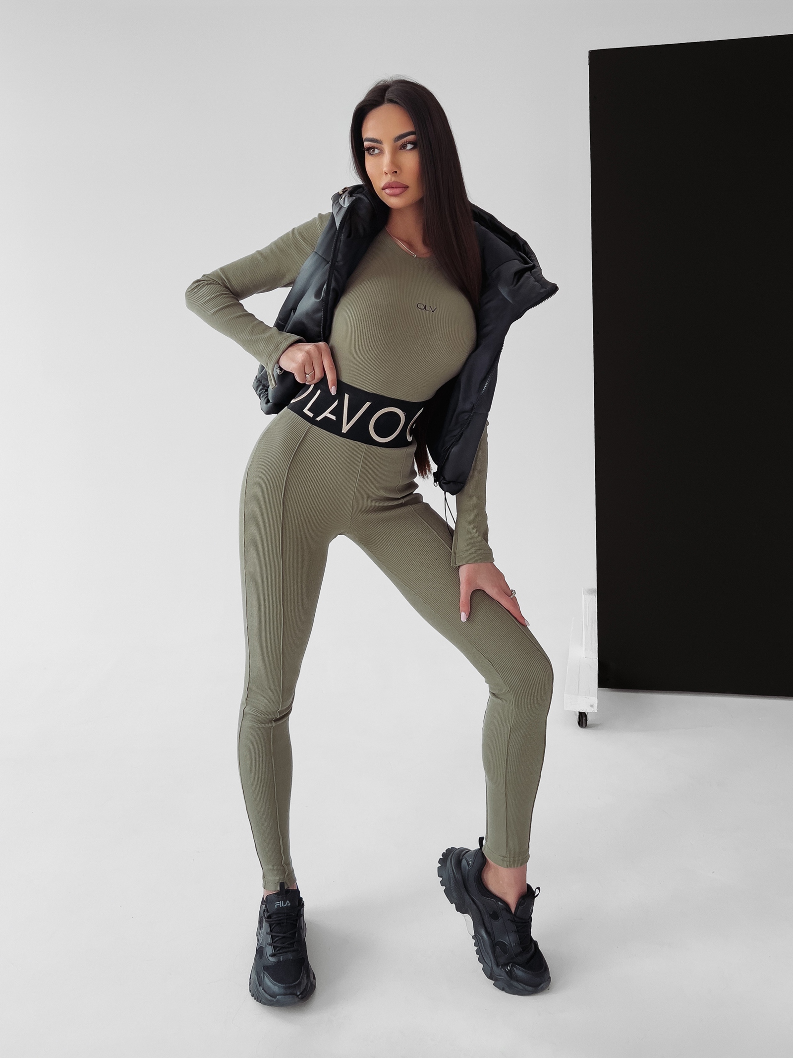 Legginsy prążkowane Susan Ola Voga khaki