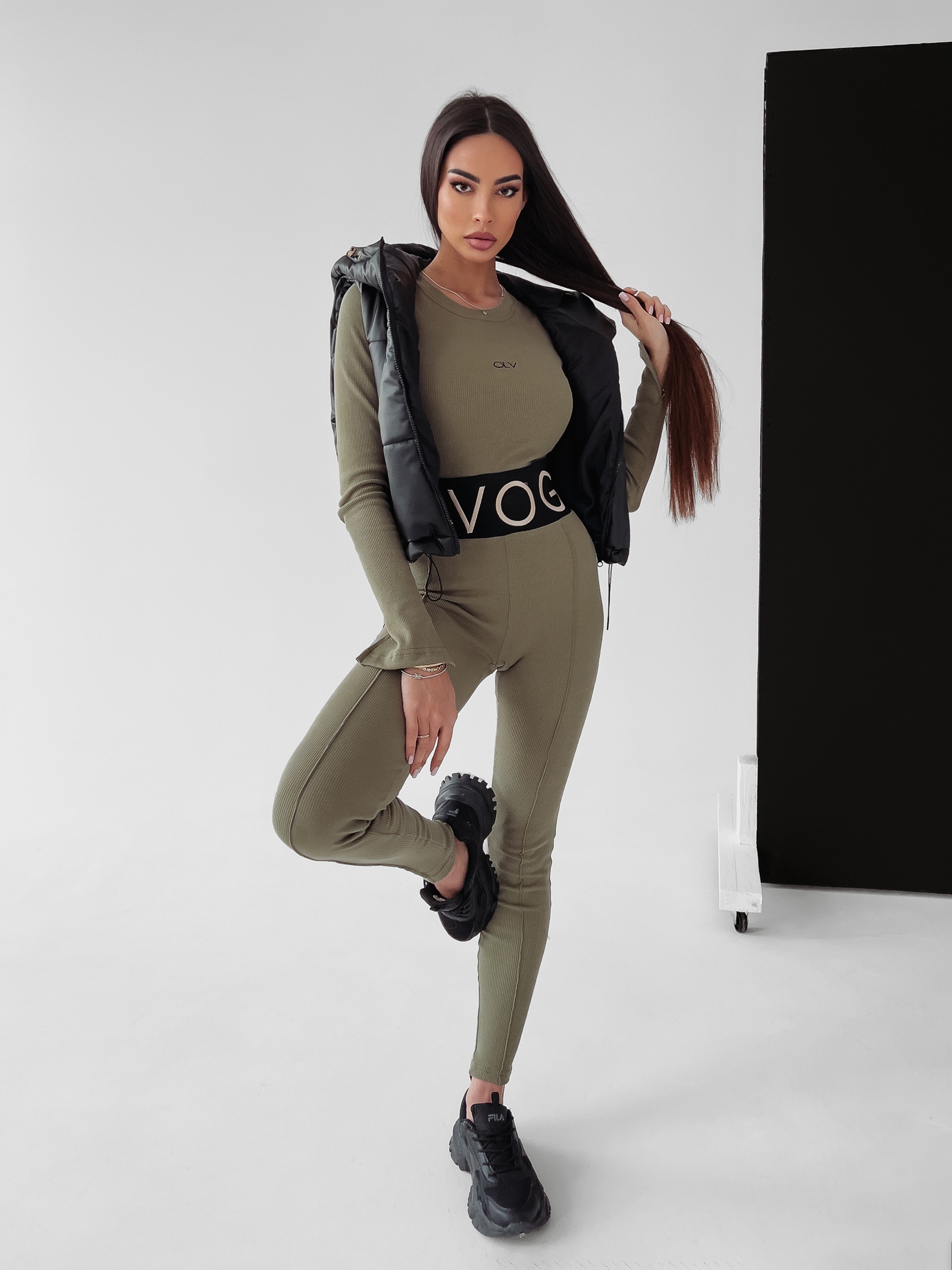Legginsy prążkowane Susan Ola Voga khaki Legginsy prążkowane Susan Ola Voga khaki