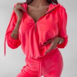 Komplet welurowy Giselle Ola Voga neonowy róż