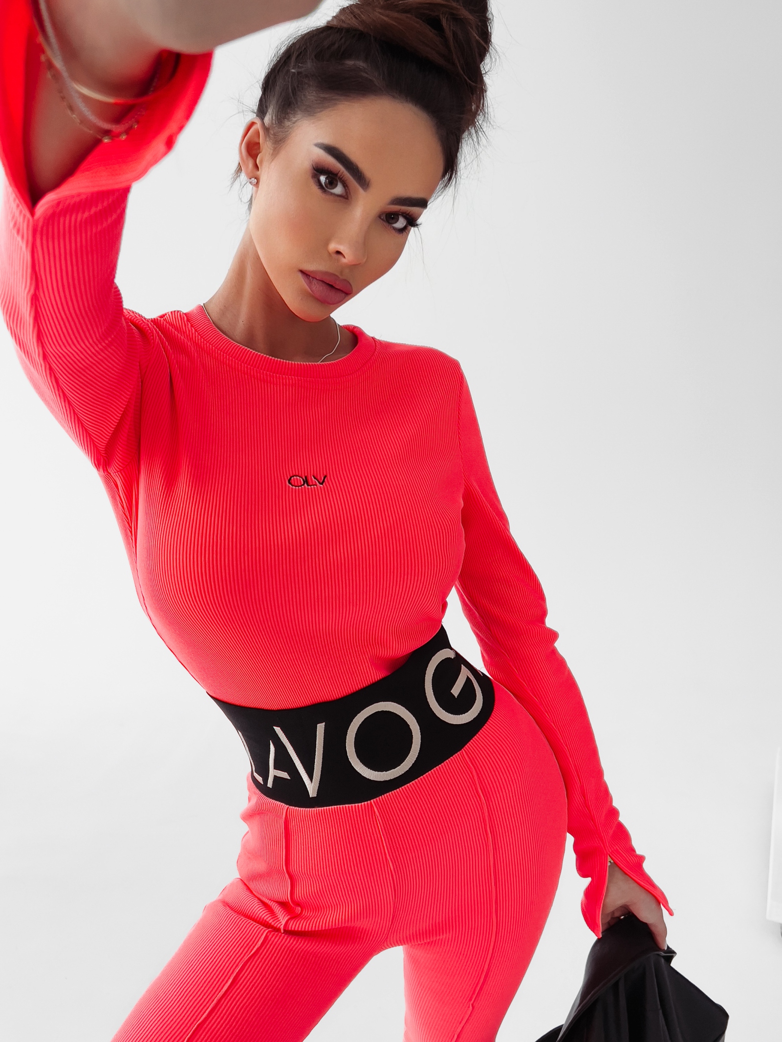 Bluzka prążkowana top Susan Ola Voga neonowy róż