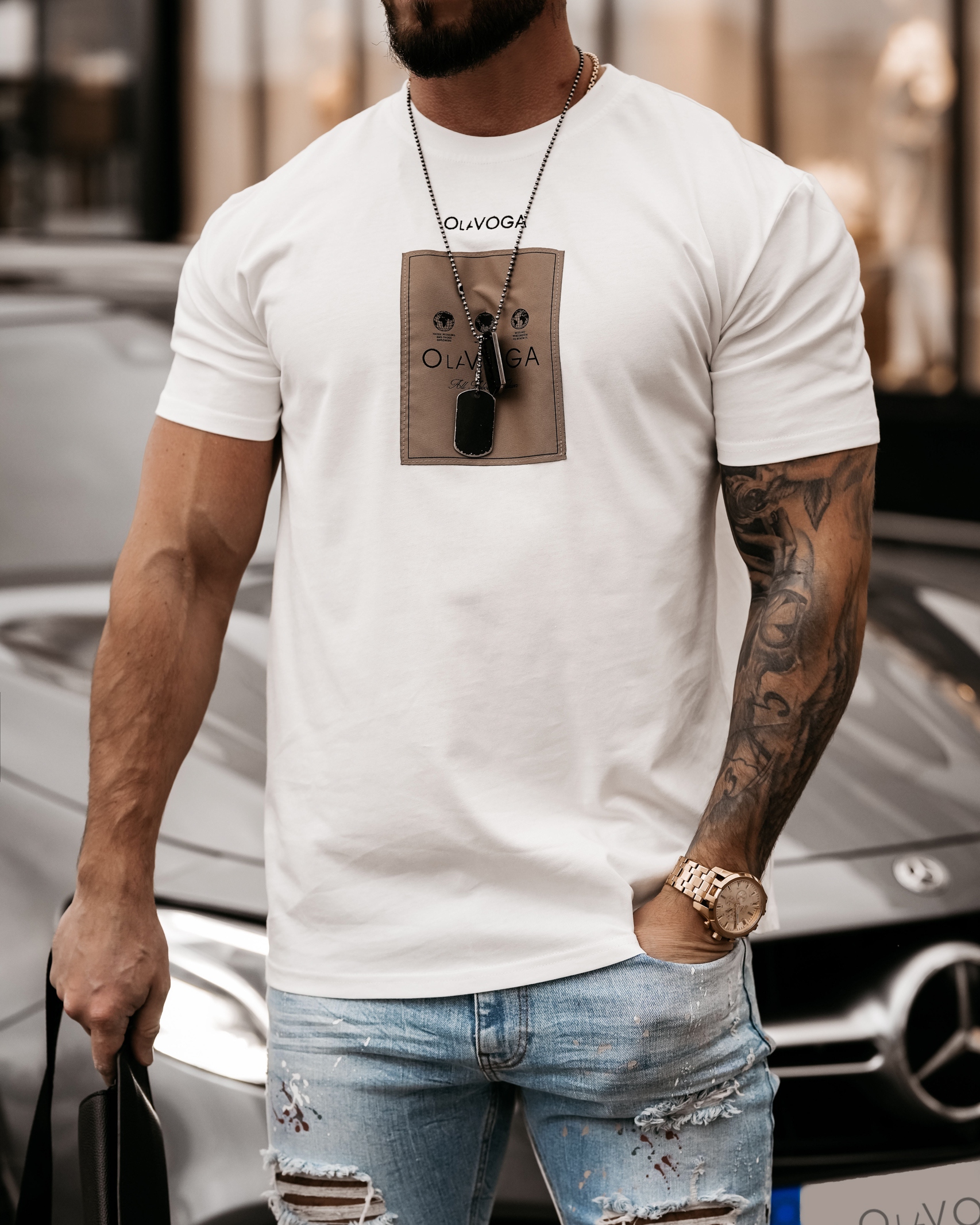 T-shirt męski klasyczny Leo Ola Voga ecru