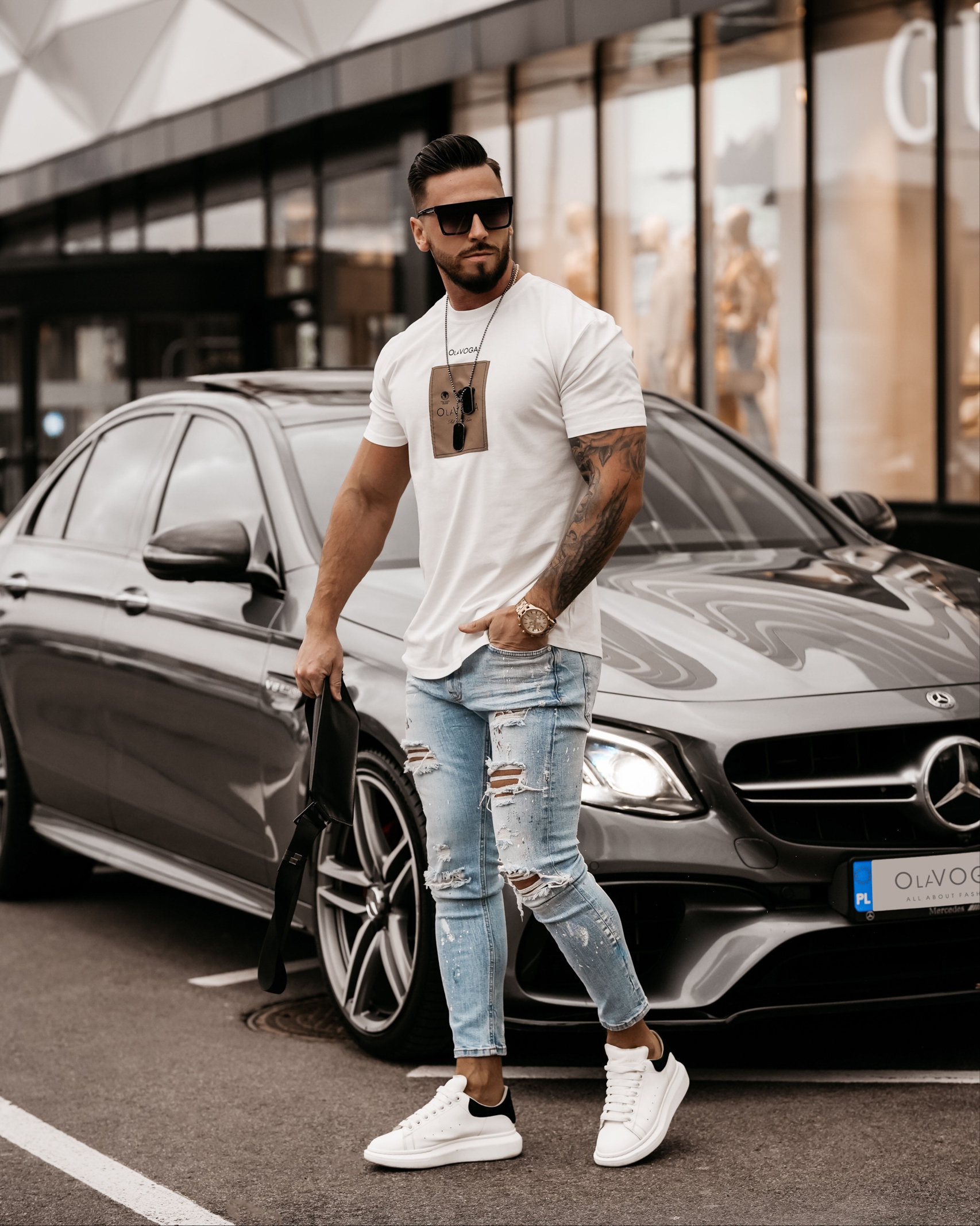 T-shirt męski klasyczny Leo Ola Voga ecru