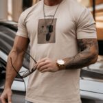 T-shirt męski klasyczny Leo Ola Voga beżowy