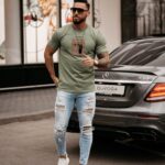 T-shirt męski klasyczny Leo Ola Voga khaki