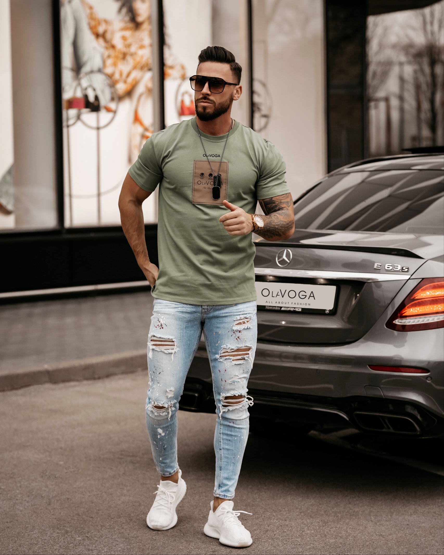 T-shirt męski klasyczny Leo Ola Voga khaki T-shirt męski klasyczny Leo Ola Voga khaki