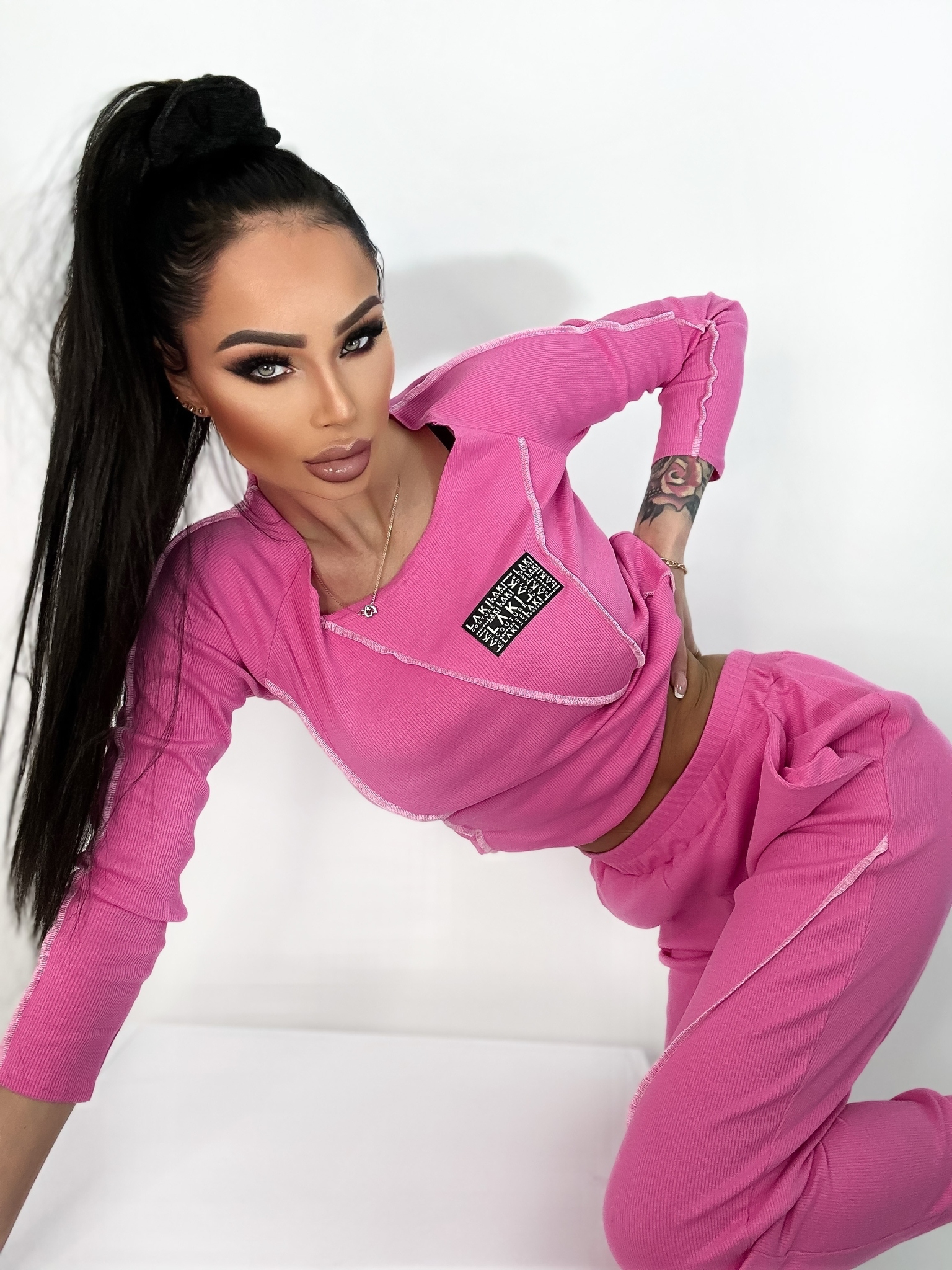 Komplet prążkowany Laki Spring słodki roż