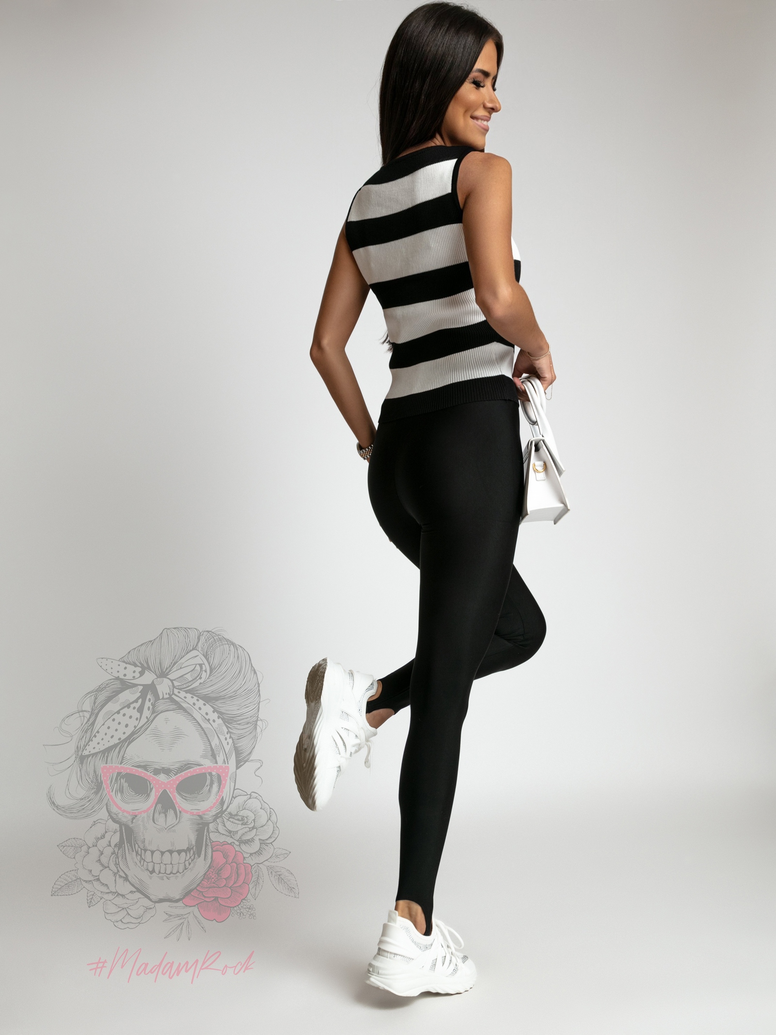 Top prążkowany pasy Molet czarno-biały Top prążkowany pasy Molet czarno-biały