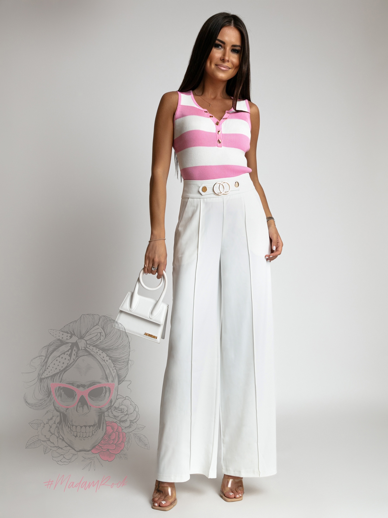 Top prążkowany pasy Molet biało-różowy