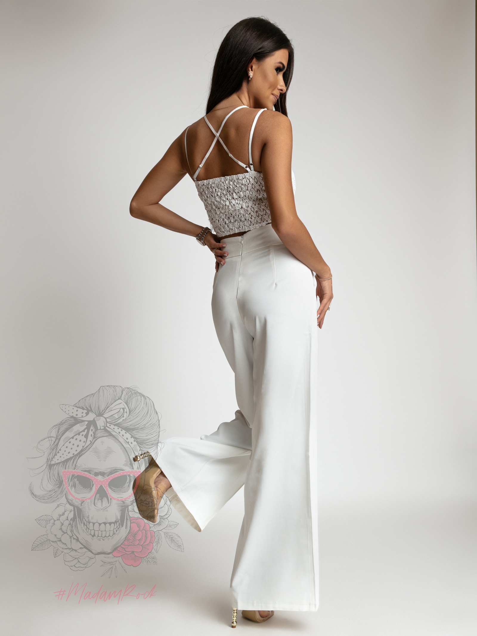 Spodnie eleganckie szerokie Piklo ecru