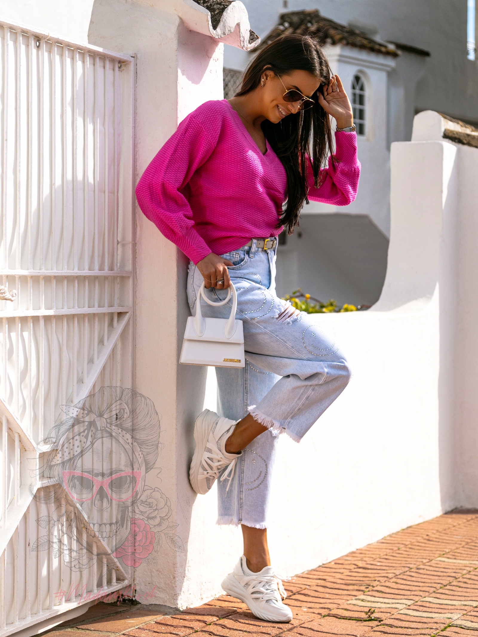 Sweter w serek Quaer różowy Sweter w serek Quaer różowy