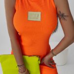 Sukienka prążkowana Maddie Ola Voga pomarańczowa