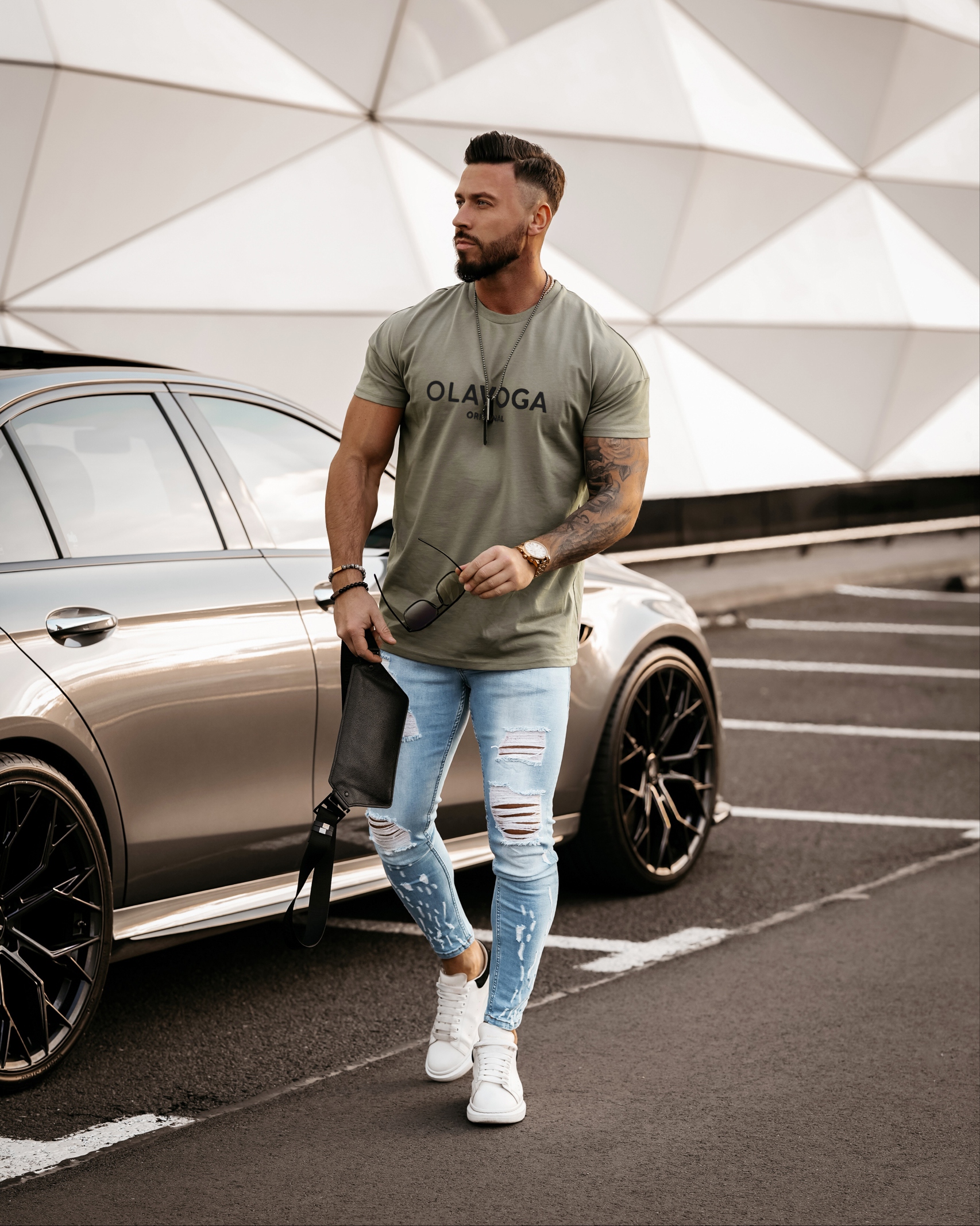 T-shirt męski z nadrukiem 3d Ernesto Ola Voga khaki