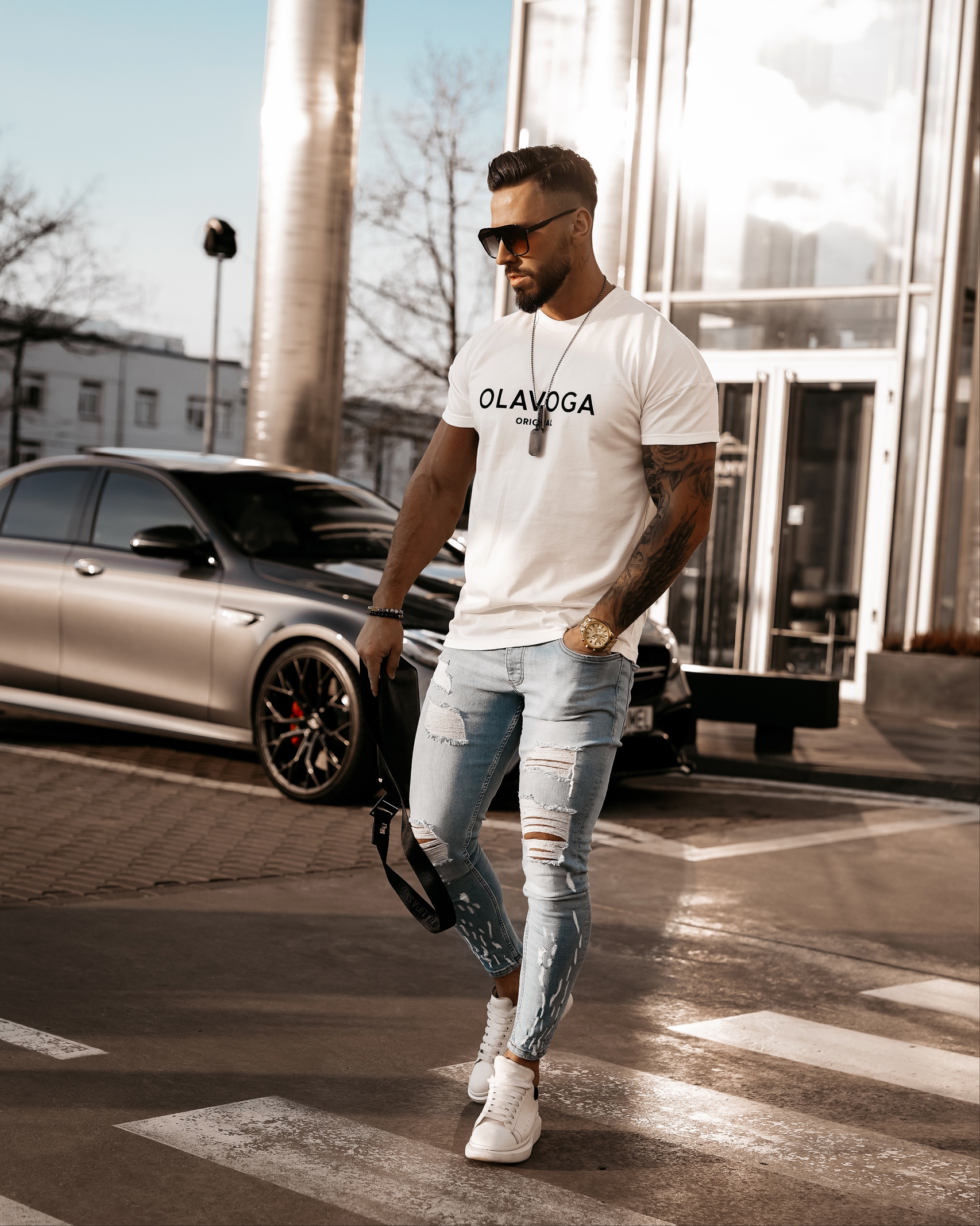 T-shirt męski z nadrukiem 3d Ernesto Ola Voga ecru T-shirt męski z nadrukiem 3d Ernesto Ola Voga ecru