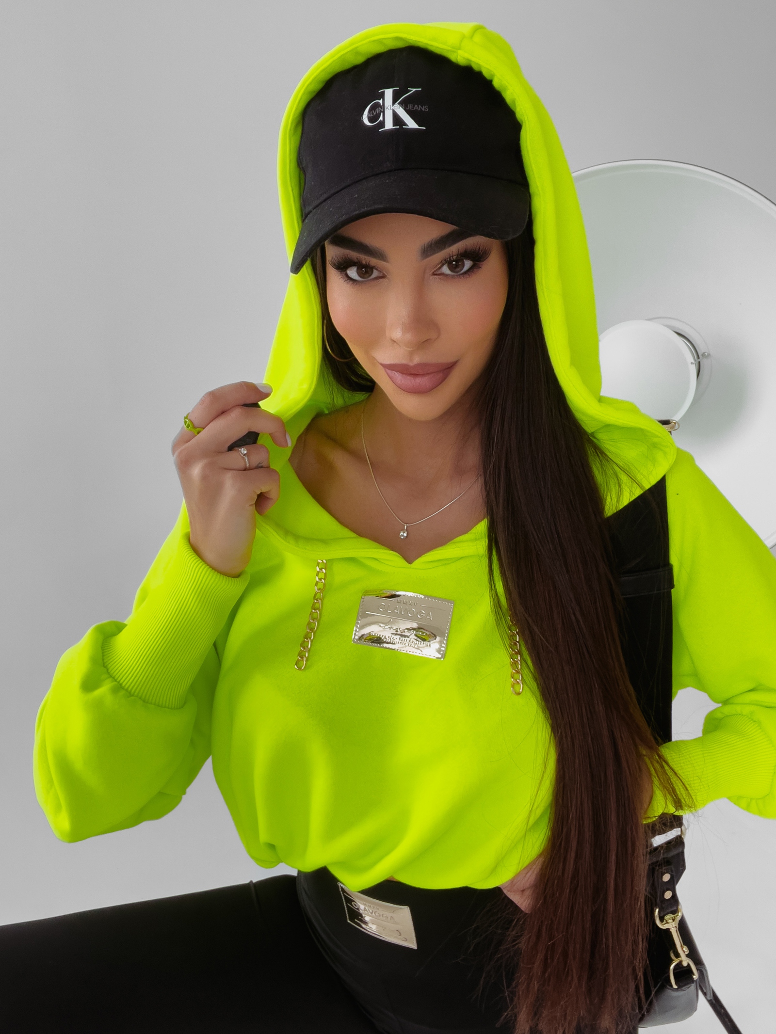 Bluza krótka z kapturem Marma Ola Voga limonkowa