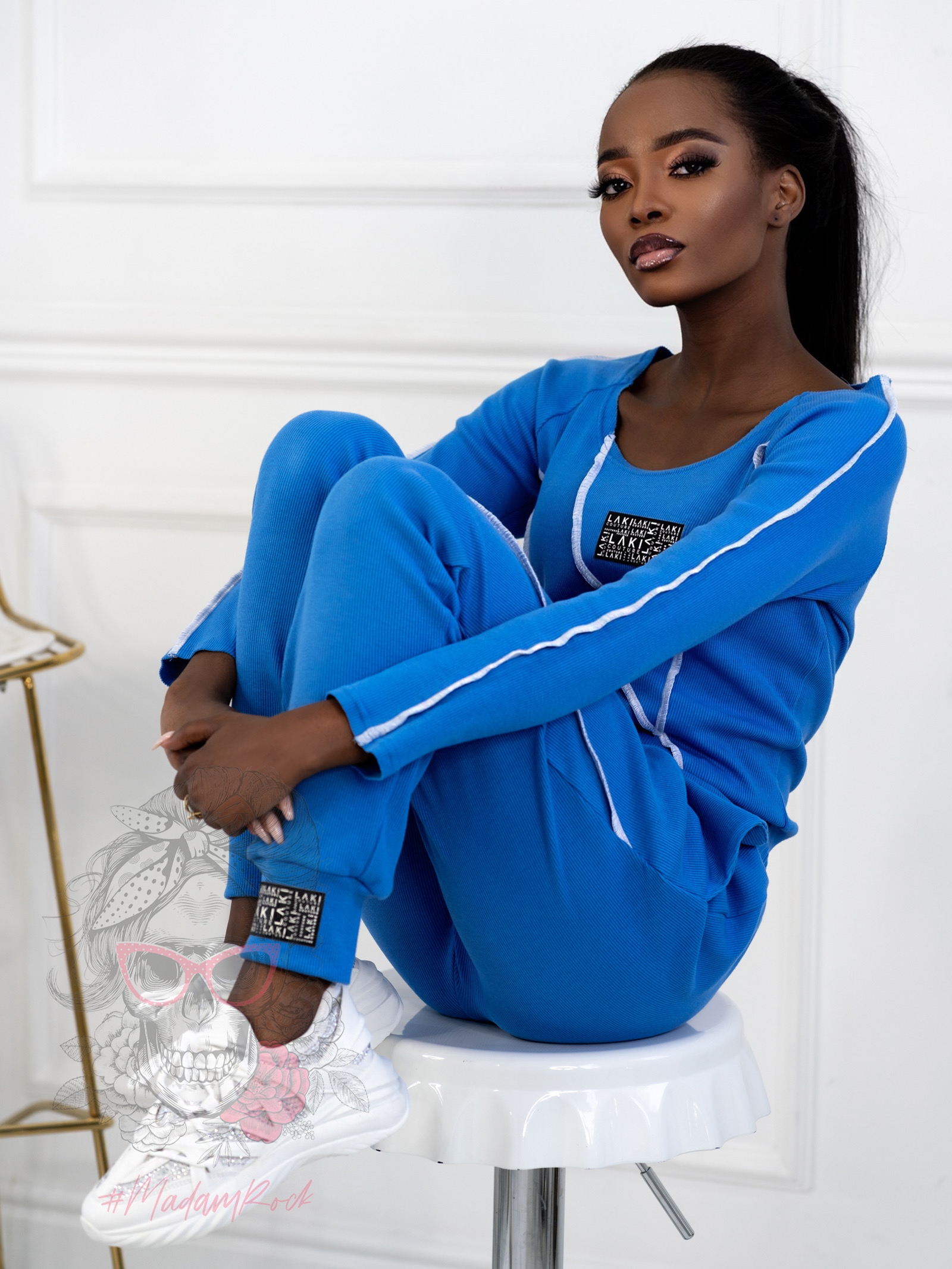 Komplet prążkowany Laki Spring niebieski