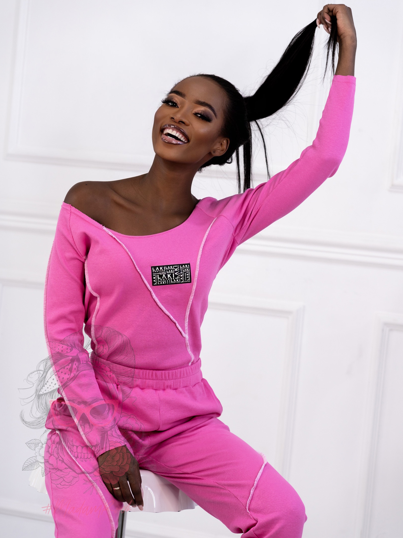 Komplet prążkowany Laki Spring słodki roż