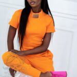 Komplet prążkowany Sort Short pomarańczowy