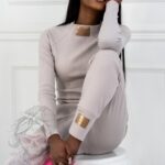 Komplet prążkowany Laki Sort beżowy piaskowy