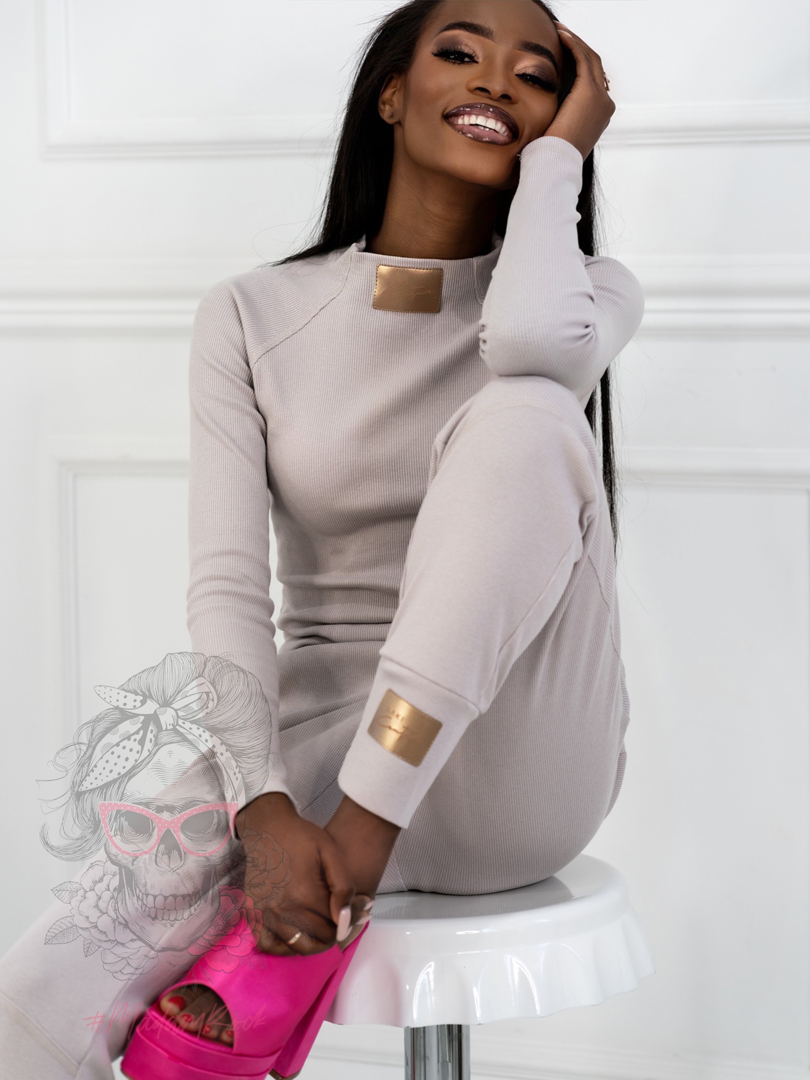 Komplet prążkowany Laki Sort beżowy piaskowy