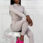 Komplet prążkowany Laki Sort beżowy piaskowy