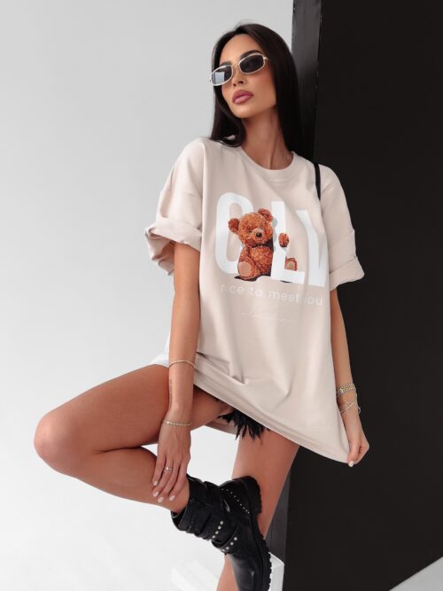 T-shirt oversize Marma Ola Voga beżowy