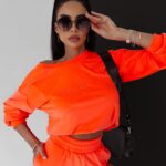 Komplet welurowy Clair Ola Voga neonowy pomarańczowy