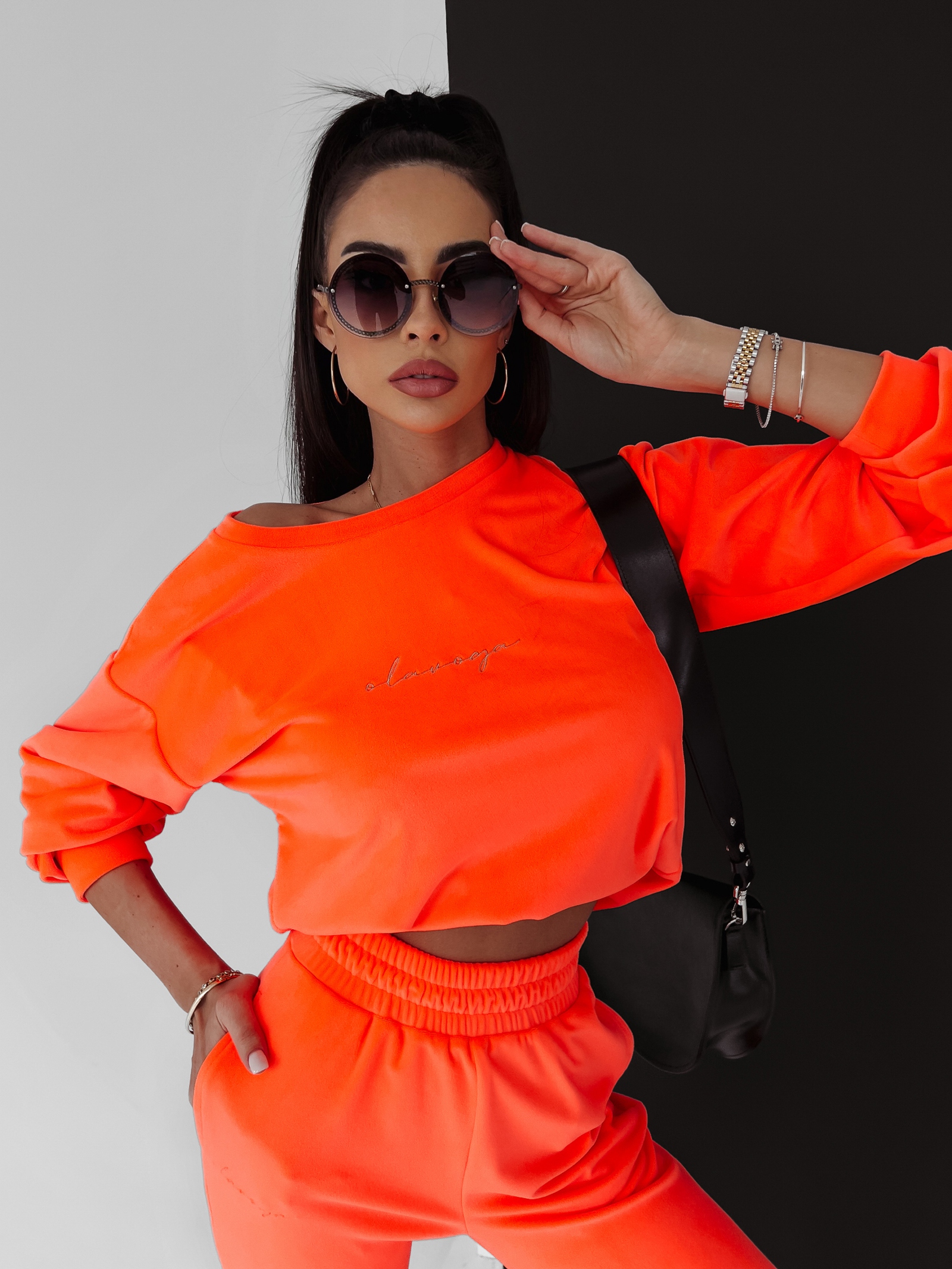 Komplet welurowy Clair Ola Voga neonowy pomarańczowy