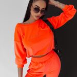 Komplet welurowy Clair Ola Voga neonowy pomarańczowy