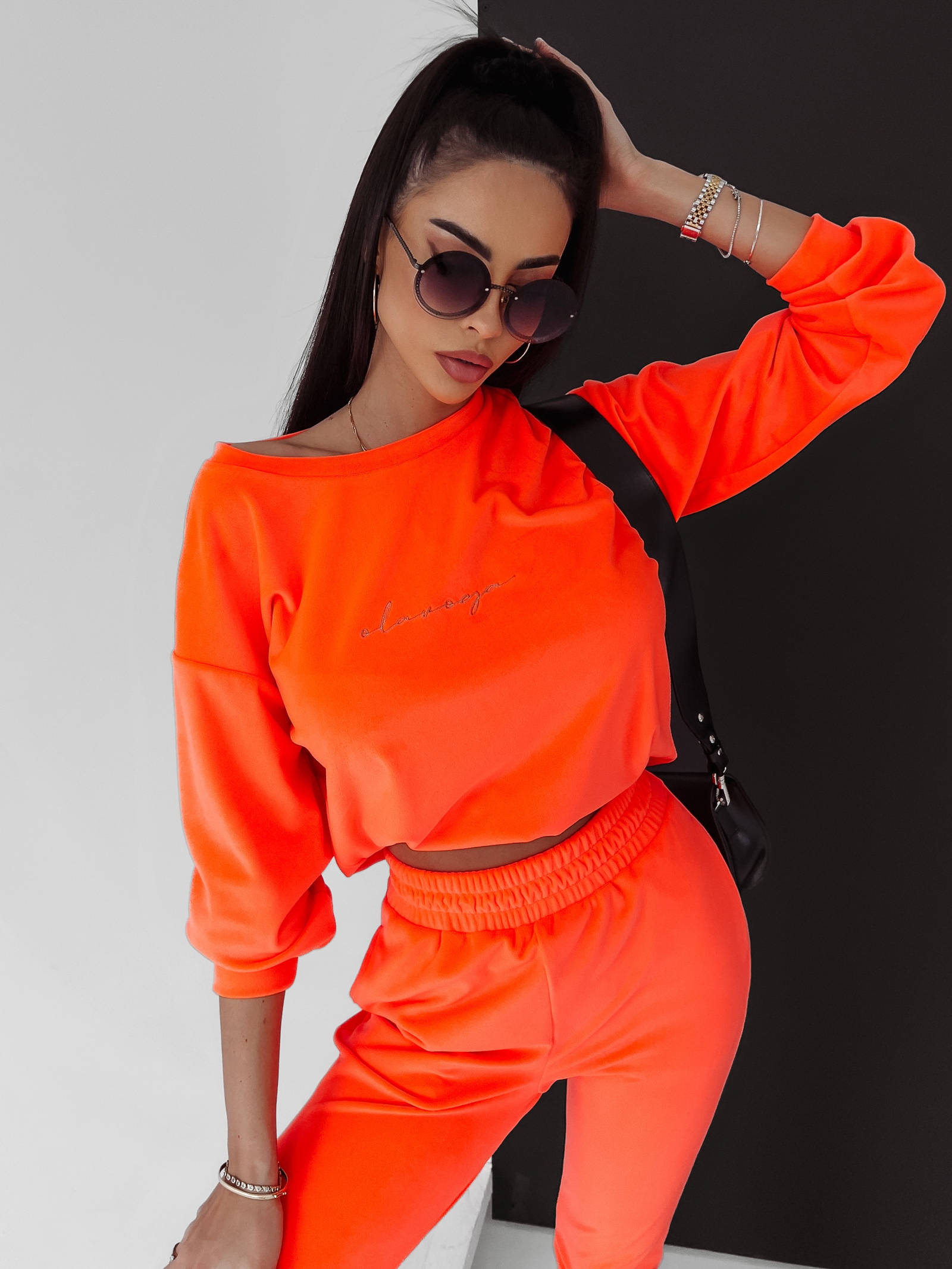 Komplet welurowy Clair Ola Voga neonowy pomarańczowy