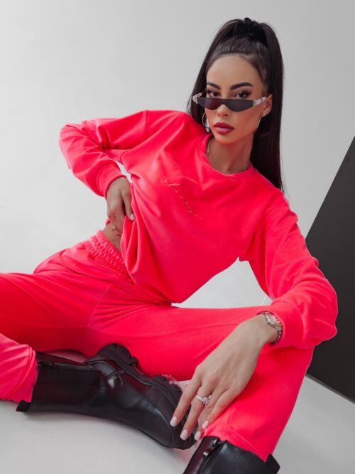 Komplet welurowy Clair Ola Voga neonowy różowy