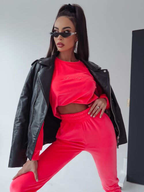 Komplet welurowy Clair Ola Voga neonowy różowy