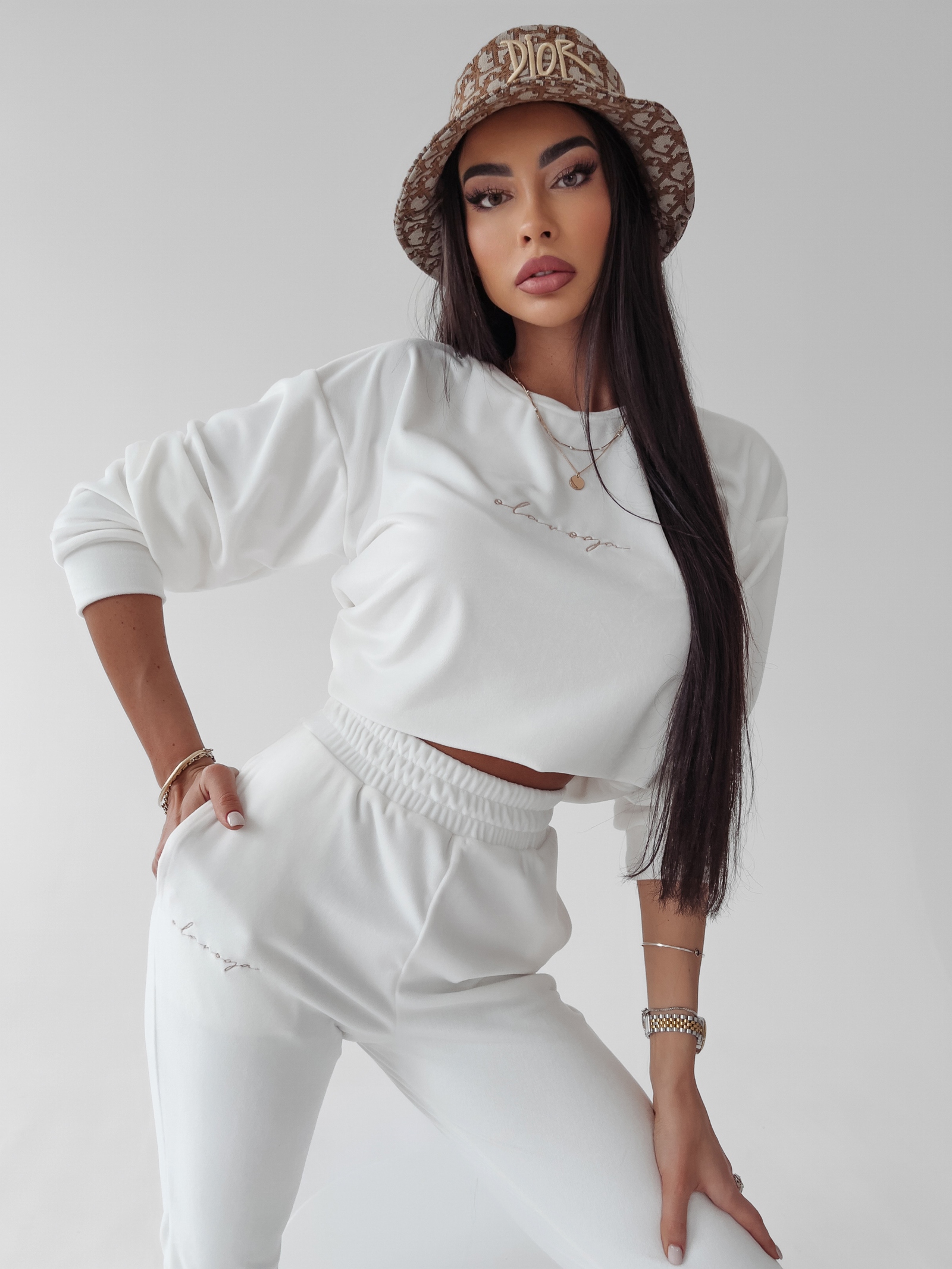 Komplet welurowy Clair Ola Voga ecru