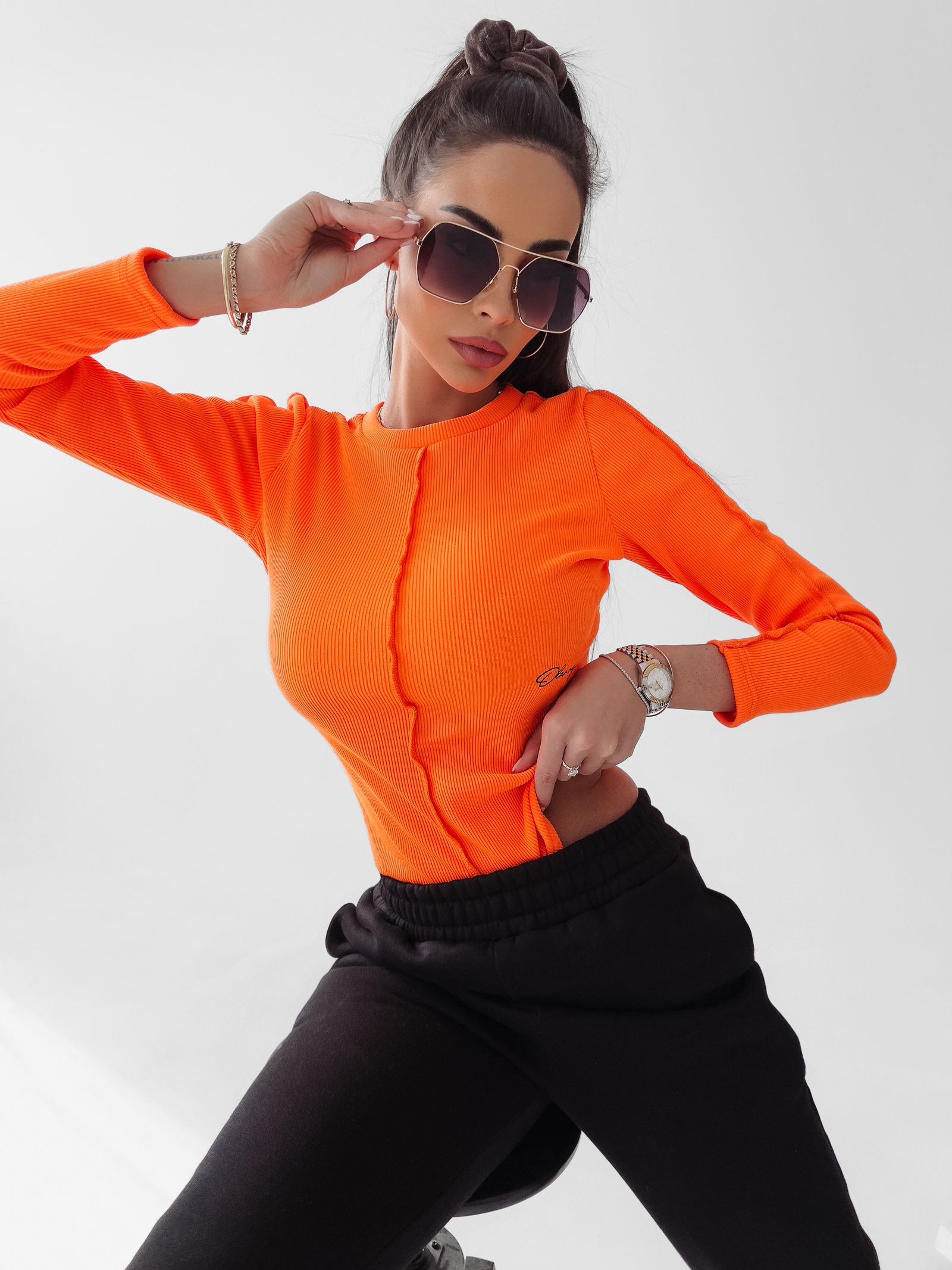 Body prążkowane Jasmine Ola Voga neonowy pomarańcz