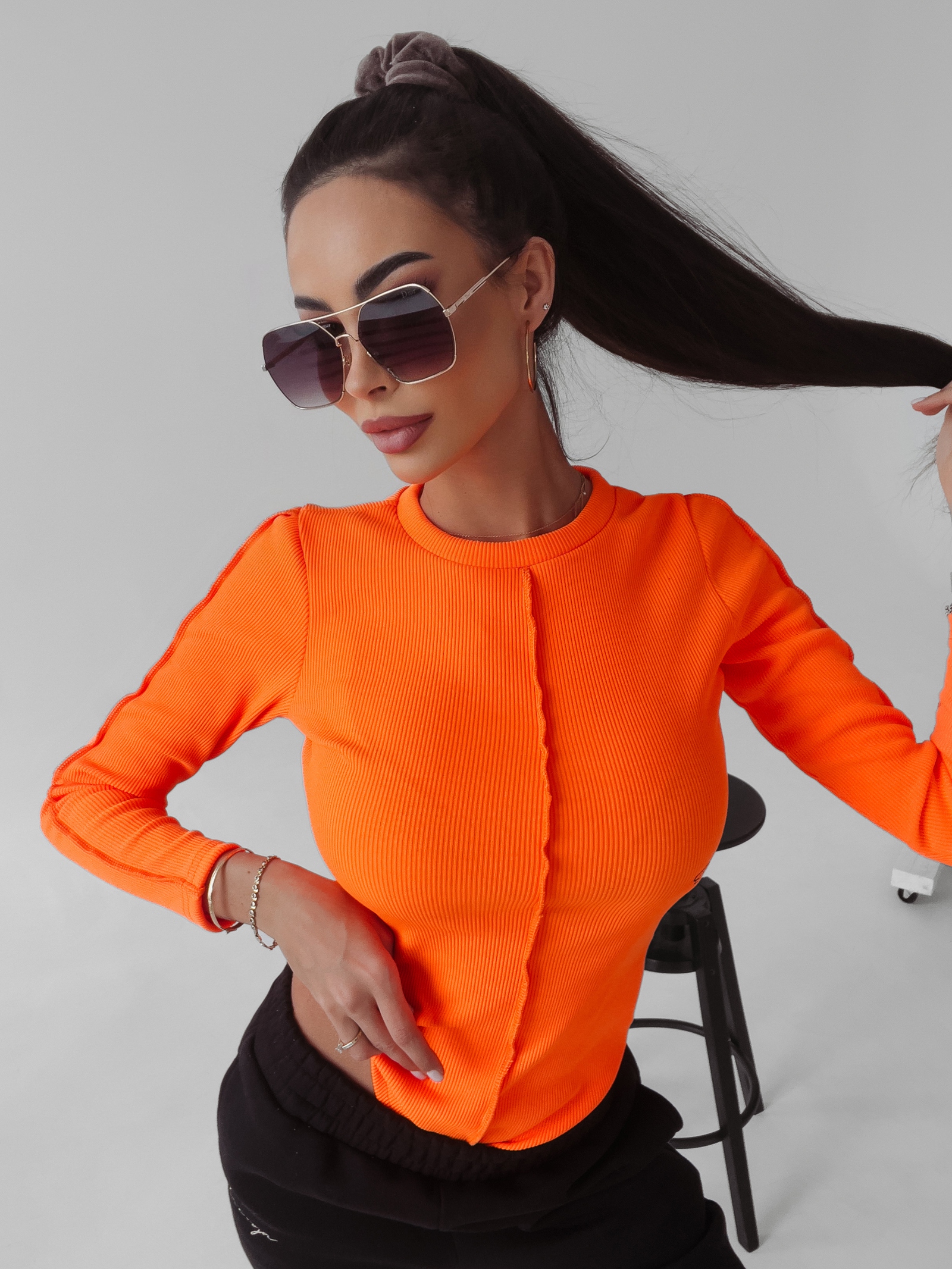 Body prążkowane Jasmine Ola Voga neonowy pomarańcz