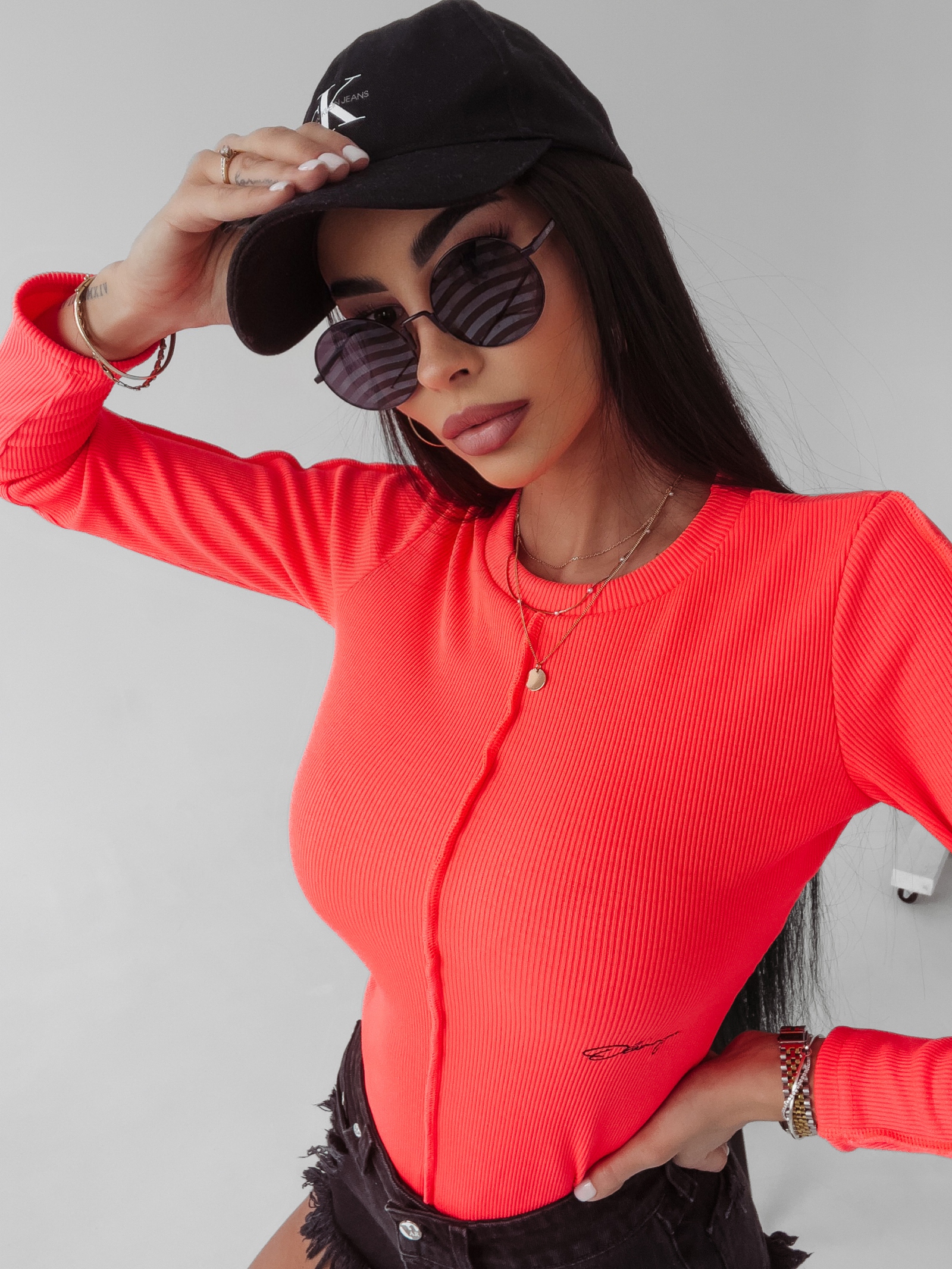 Body prążkowane Jasmine Ola Voga neonowy róż