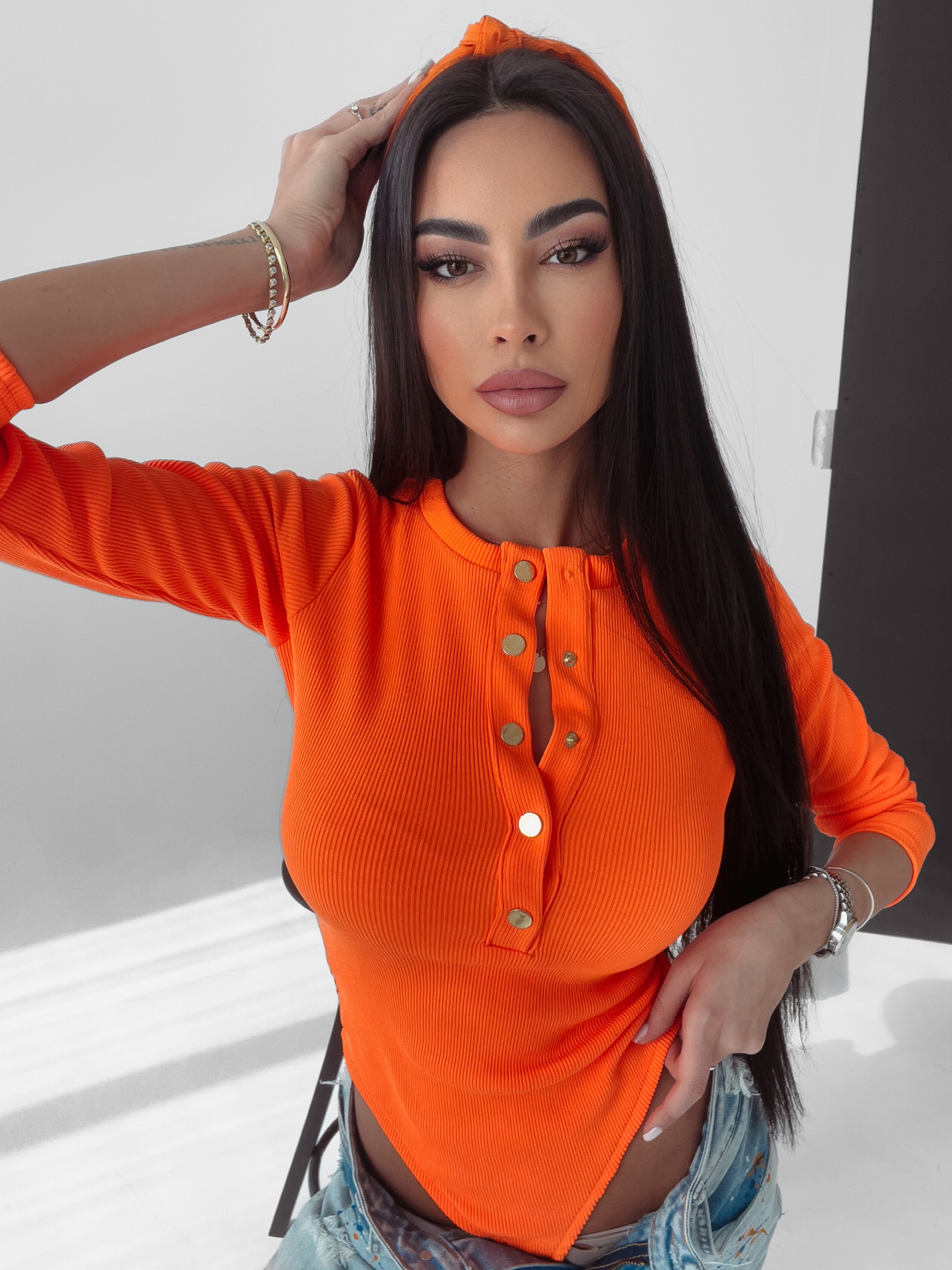 Body bawełniane Stacy Ola Voga neonowy pomarańcz