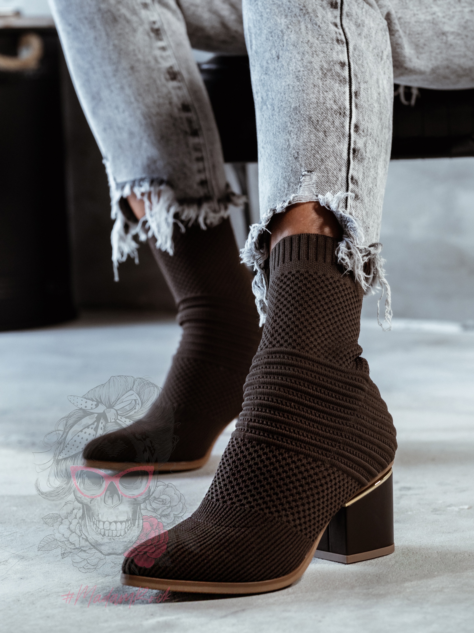 Botki skarpety Madam Slip brązowe