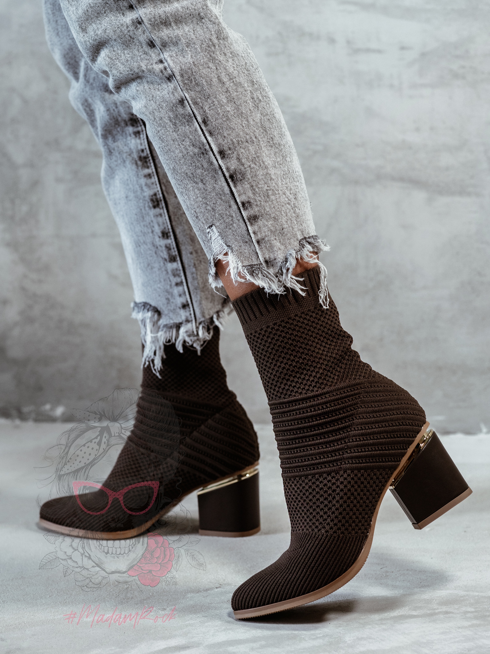 Botki skarpety Madam Slip brązowe