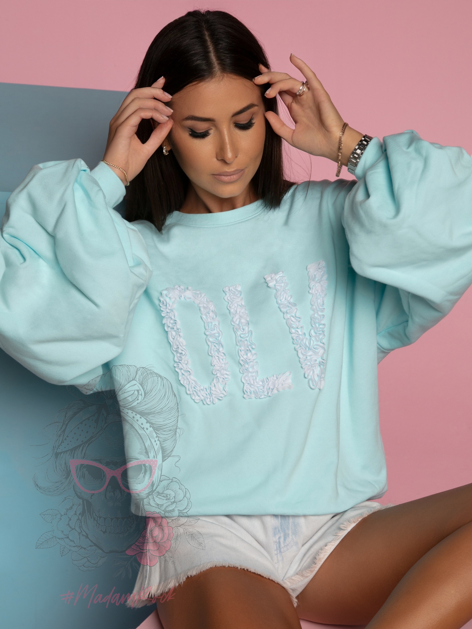 Bluza oversize Flower OLA VOGA niebieska Bluza oversize Flower OLA VOGA niebieska