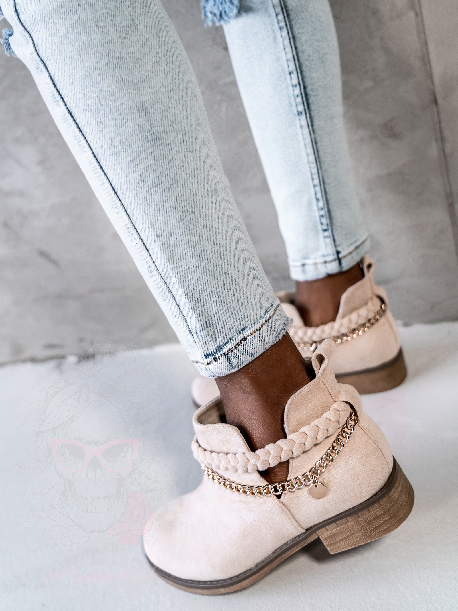 Botki krótkie Madam Oest beżowe