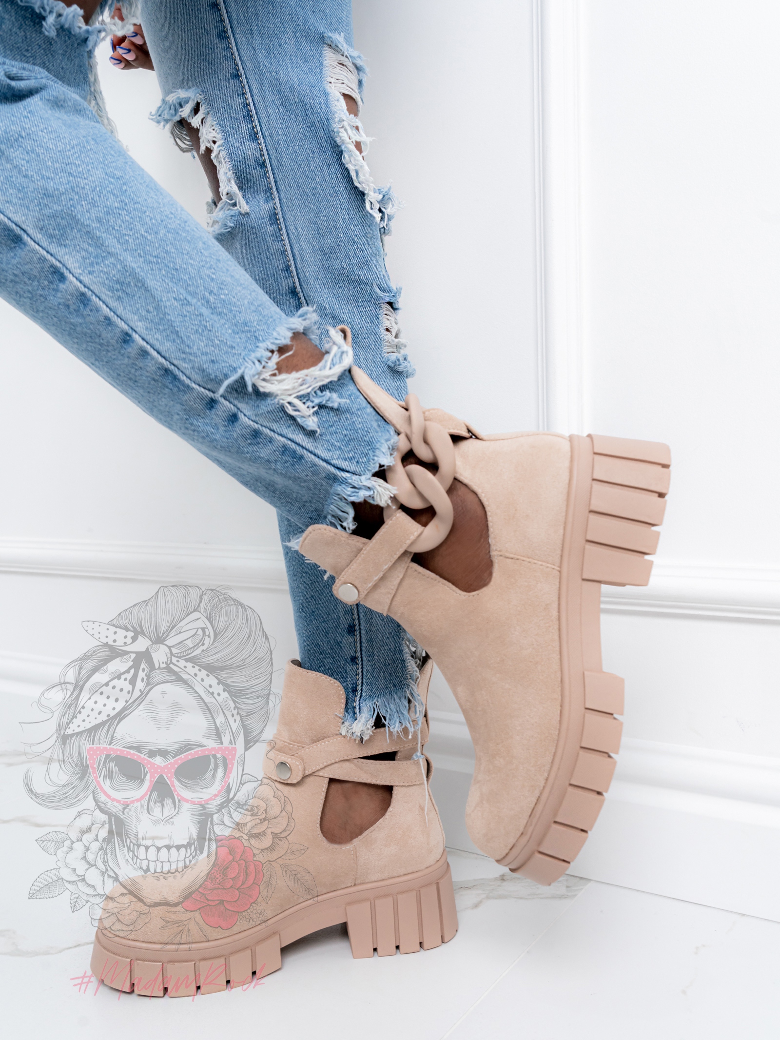 Botki z wycięciem Madam Kurtis II beżowe zamszowe