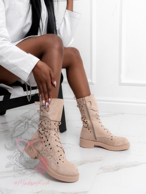 Workery ażurowe Madam Potto beżowe zamszowe