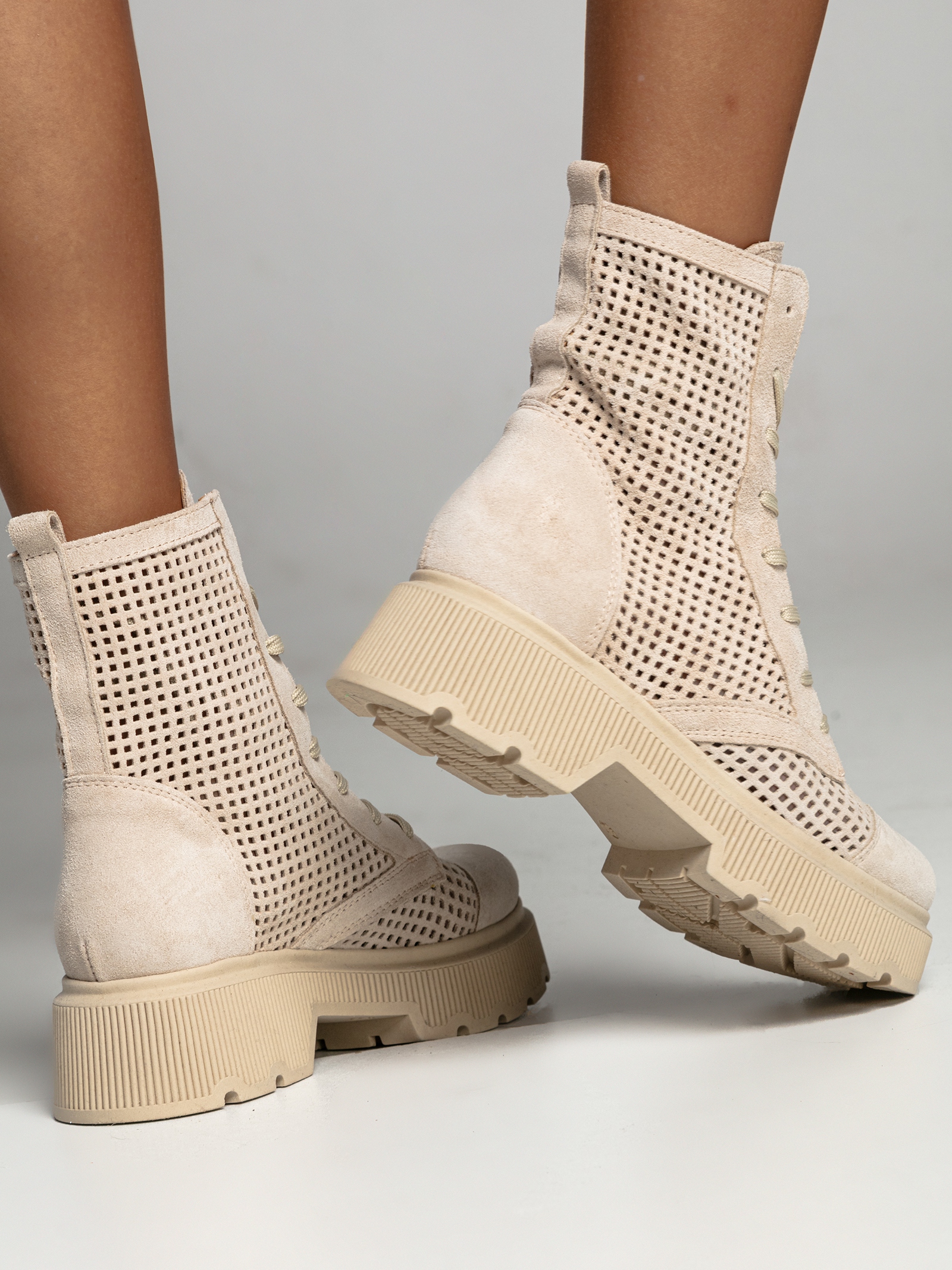 Workery skórzane Madam Krafti beżowe